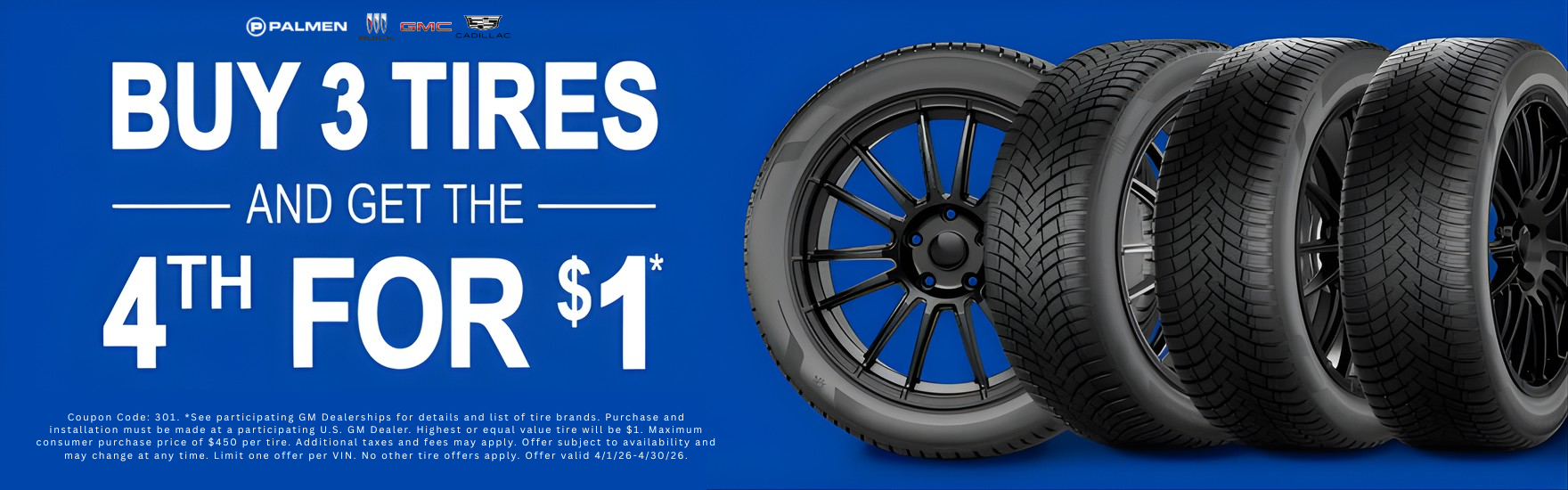 buy 3 tires, get 1 for $1